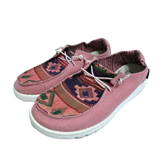 Hey Dude Women’s Size 9 Wendy Boho Distressed Maya Southwestern Pink White Aztec - Picture 1 of 10